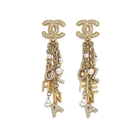 chanel metal and glass pearl earrings|Chanel earrings for cheap outlet.